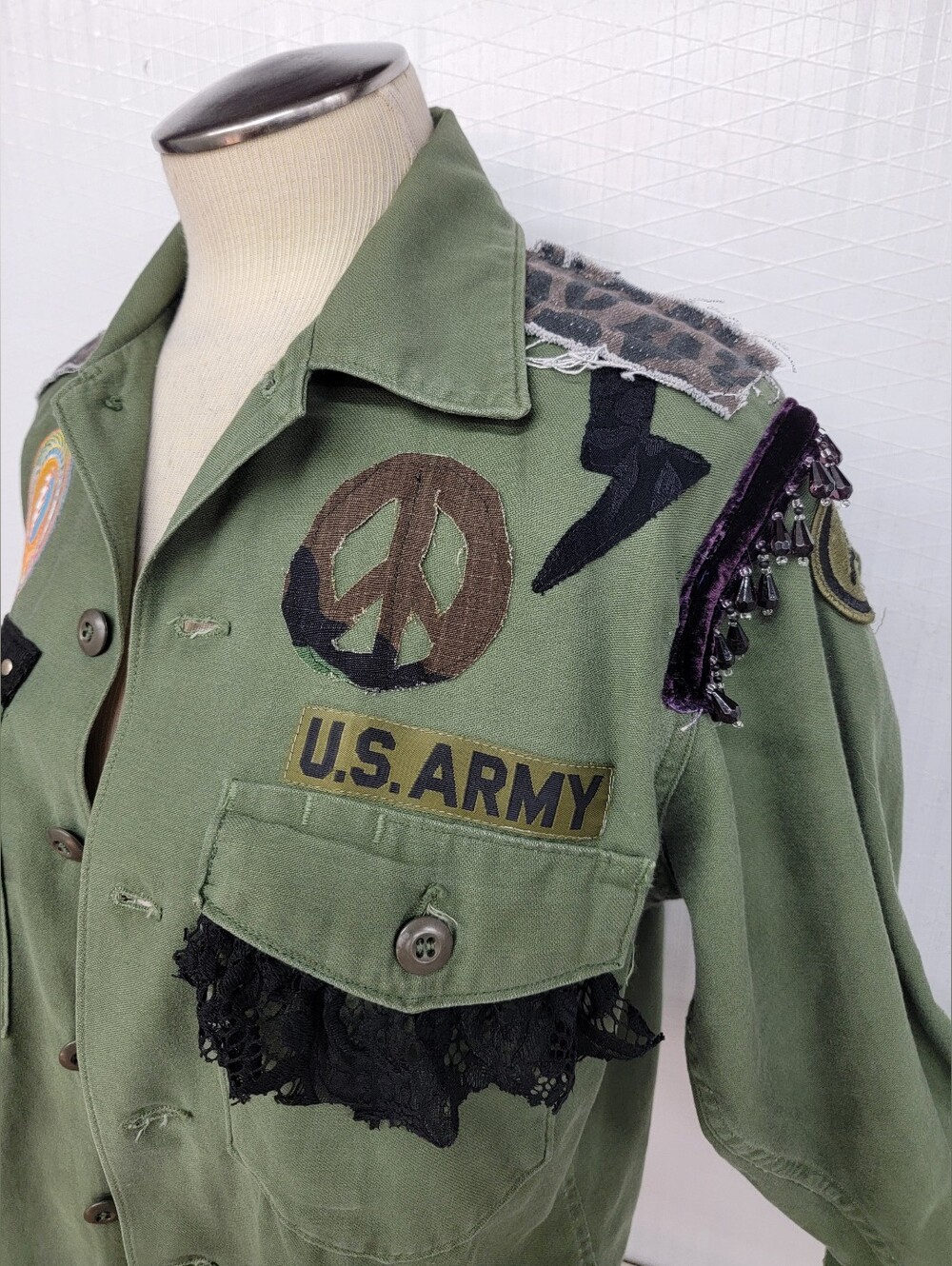 Grateful Dead US Army Military Fringe Jacket - Upcycled - Picture 5 of 11